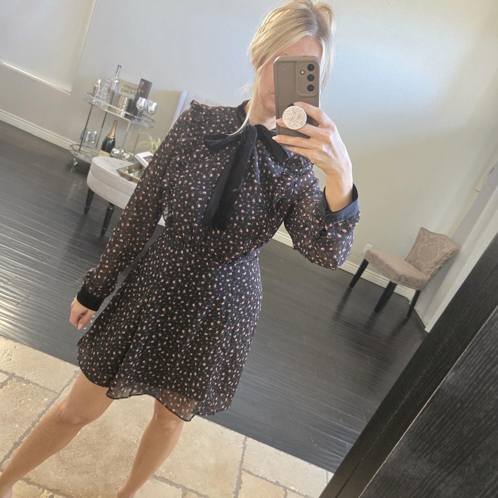 Lush Black Floral Long Sleeve Dress
